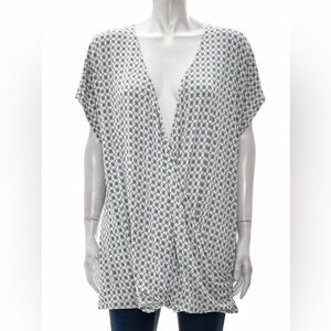 Love & Legend Boho Faux Wrap Geometric Print Elasticized Hem White Tunic 2XL